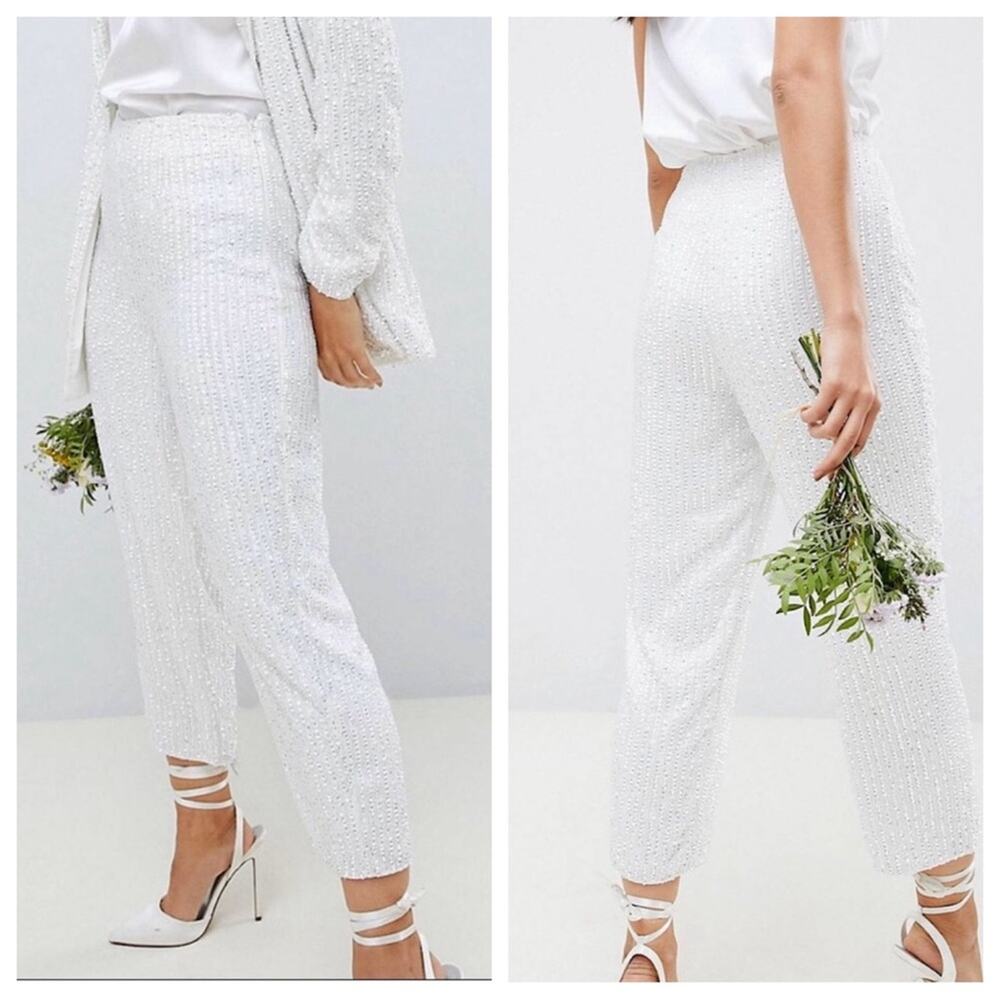 ASOS EDITION | Women’s Beaded Sequin Wedding Pant Trouser High Rise Waist Bride